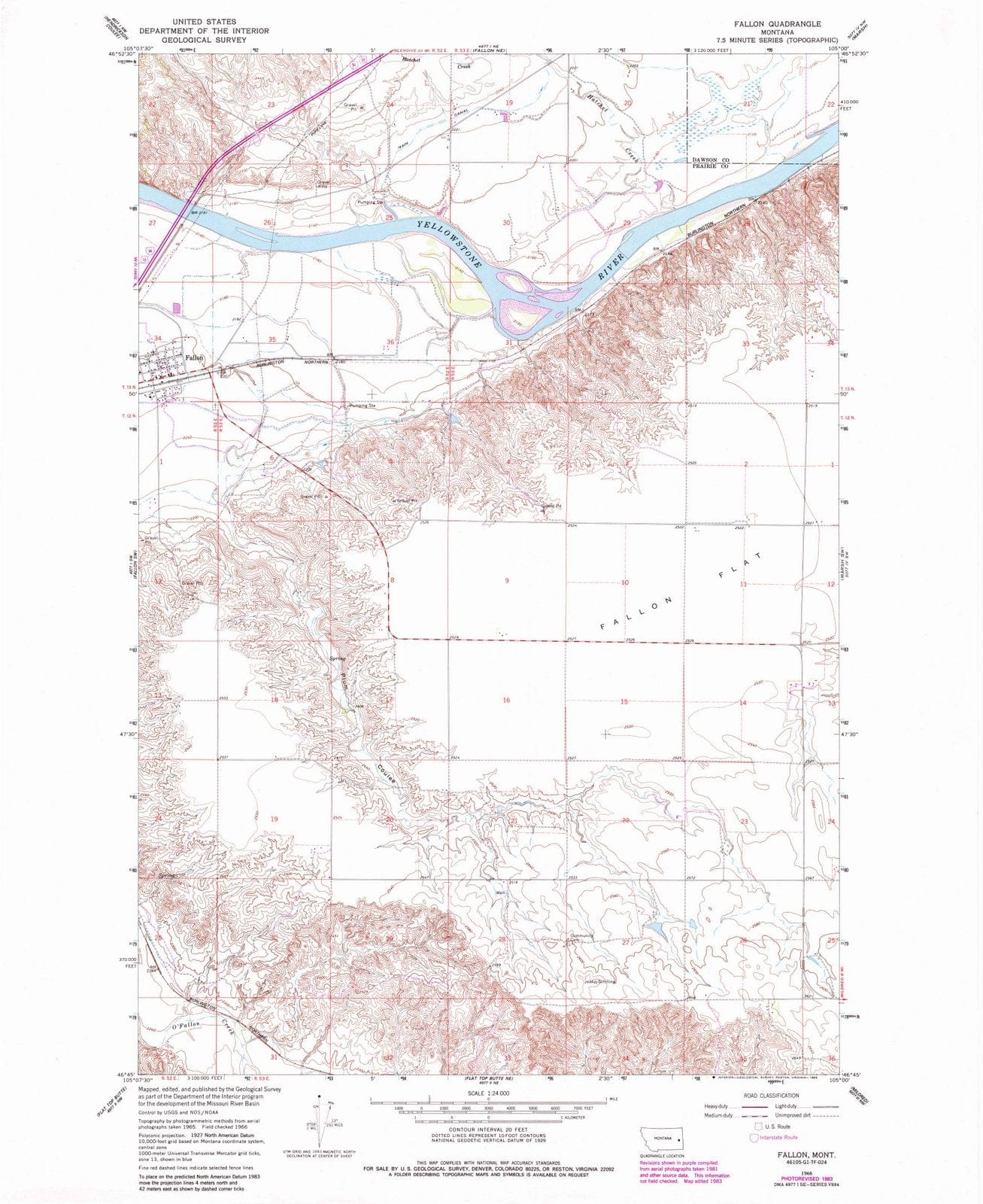 1966 Fallon, MT - Montana - USGS Topographic Map