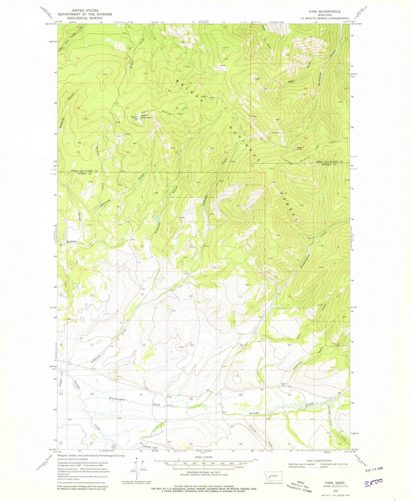 1968 Finn, MT - Montana - USGS Topographic Map