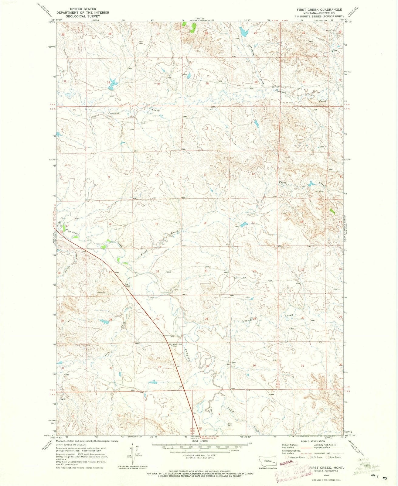 1969 First Creek, MT - Montana - USGS Topographic Map