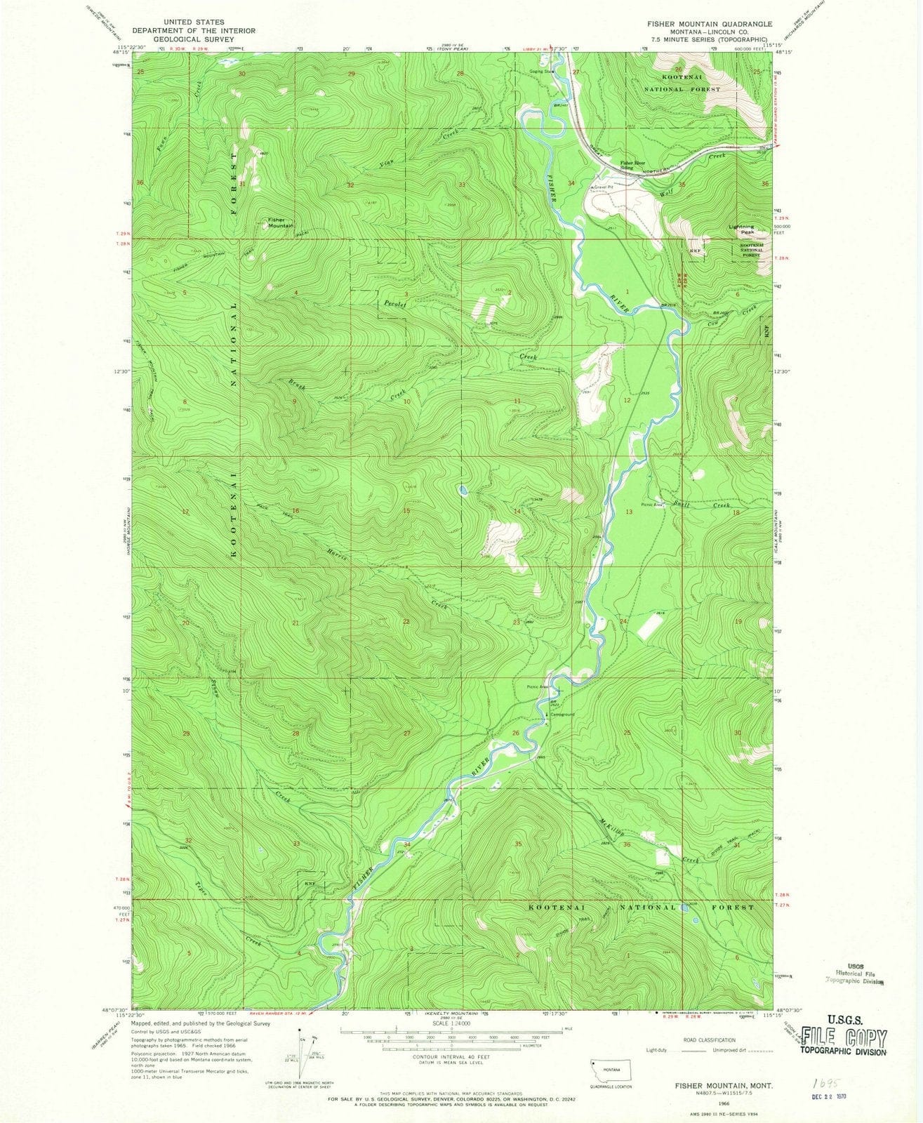 1966 Fisher Mountain, MT - Montana - USGS Topographic Map