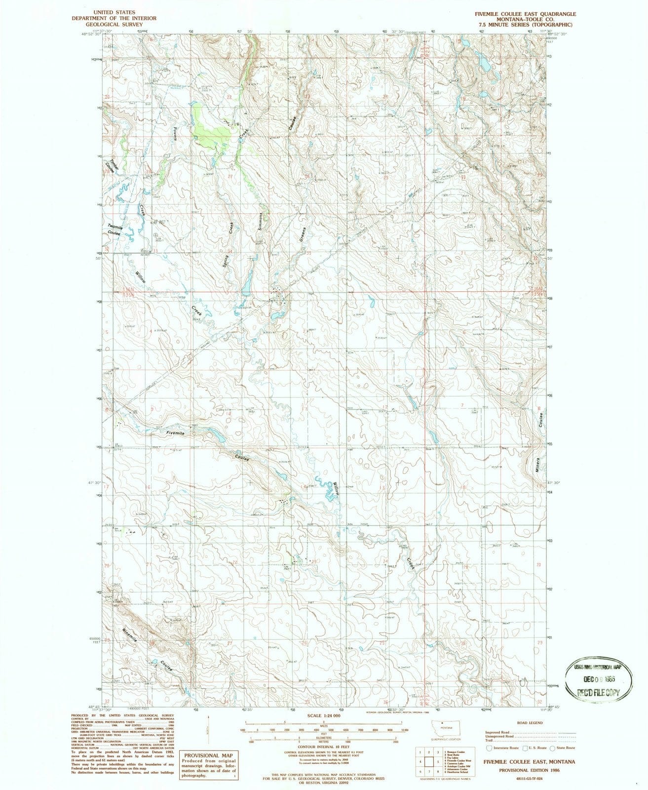 1986 Fivemile Coulee East, MT - Montana - USGS Topographic Map