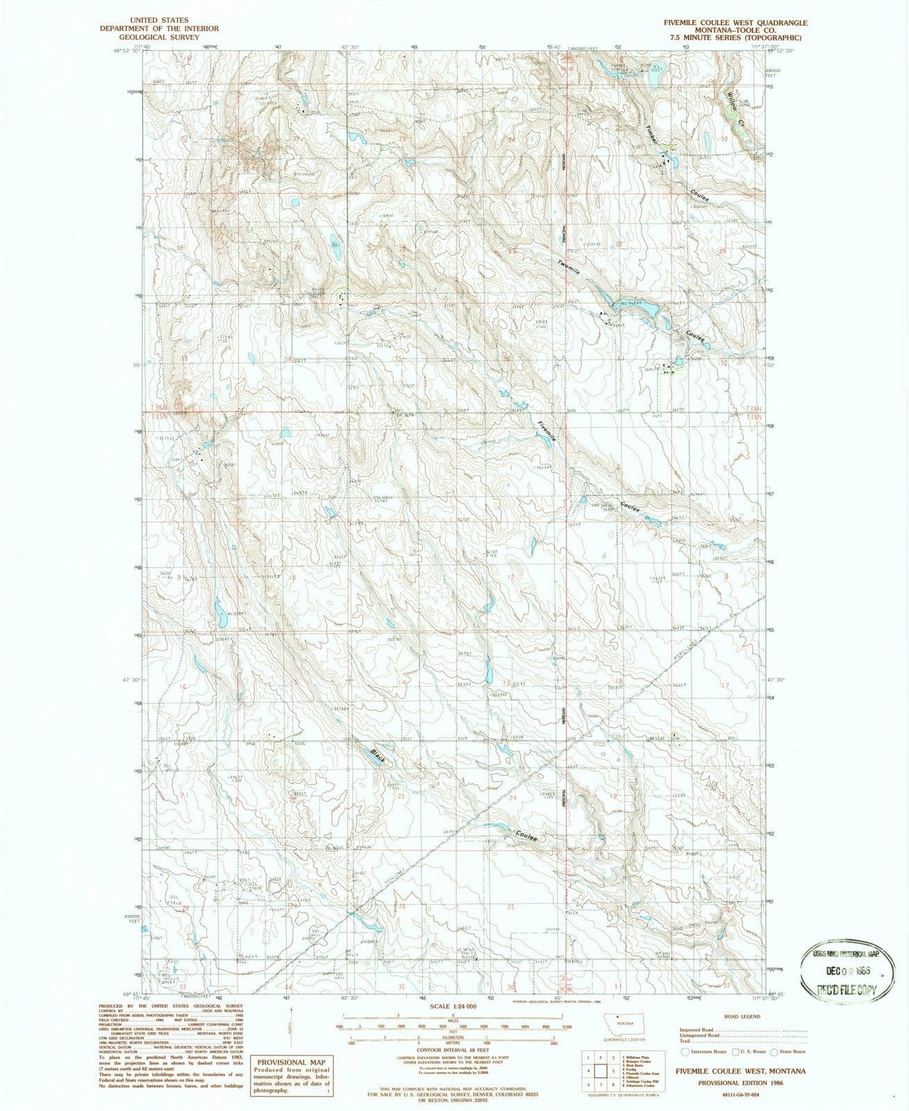1986 Fivemile Coulee West, MT - Montana - USGS Topographic Map