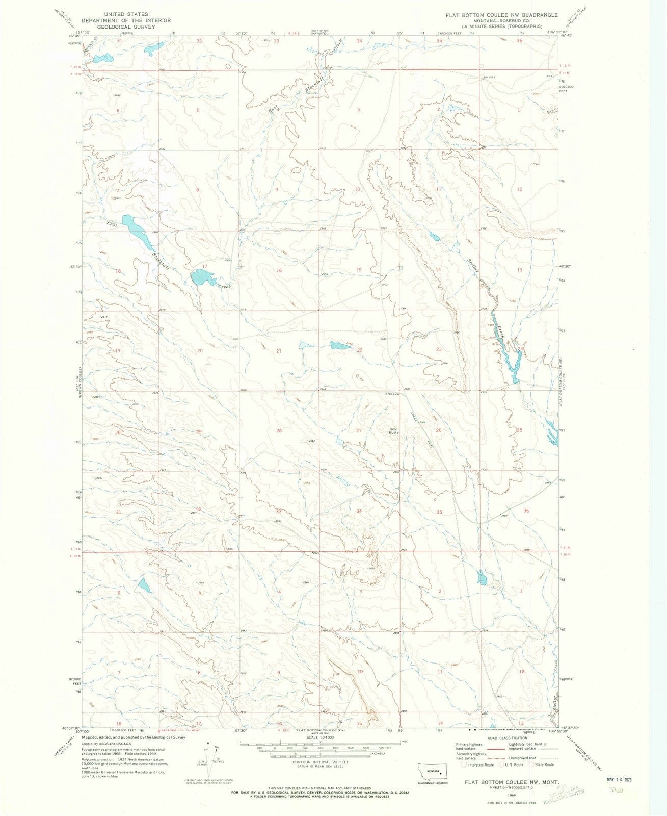 1969 Flat Bottom Coulee, MT - Montana - USGS Topographic Map v2