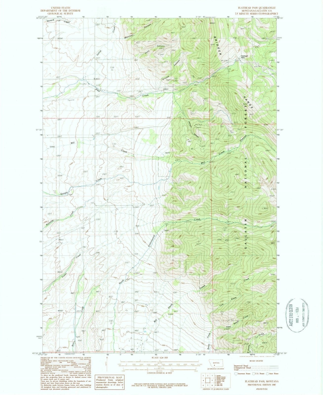 1987 Flathead Pass, MT - Montana - USGS Topographic Map