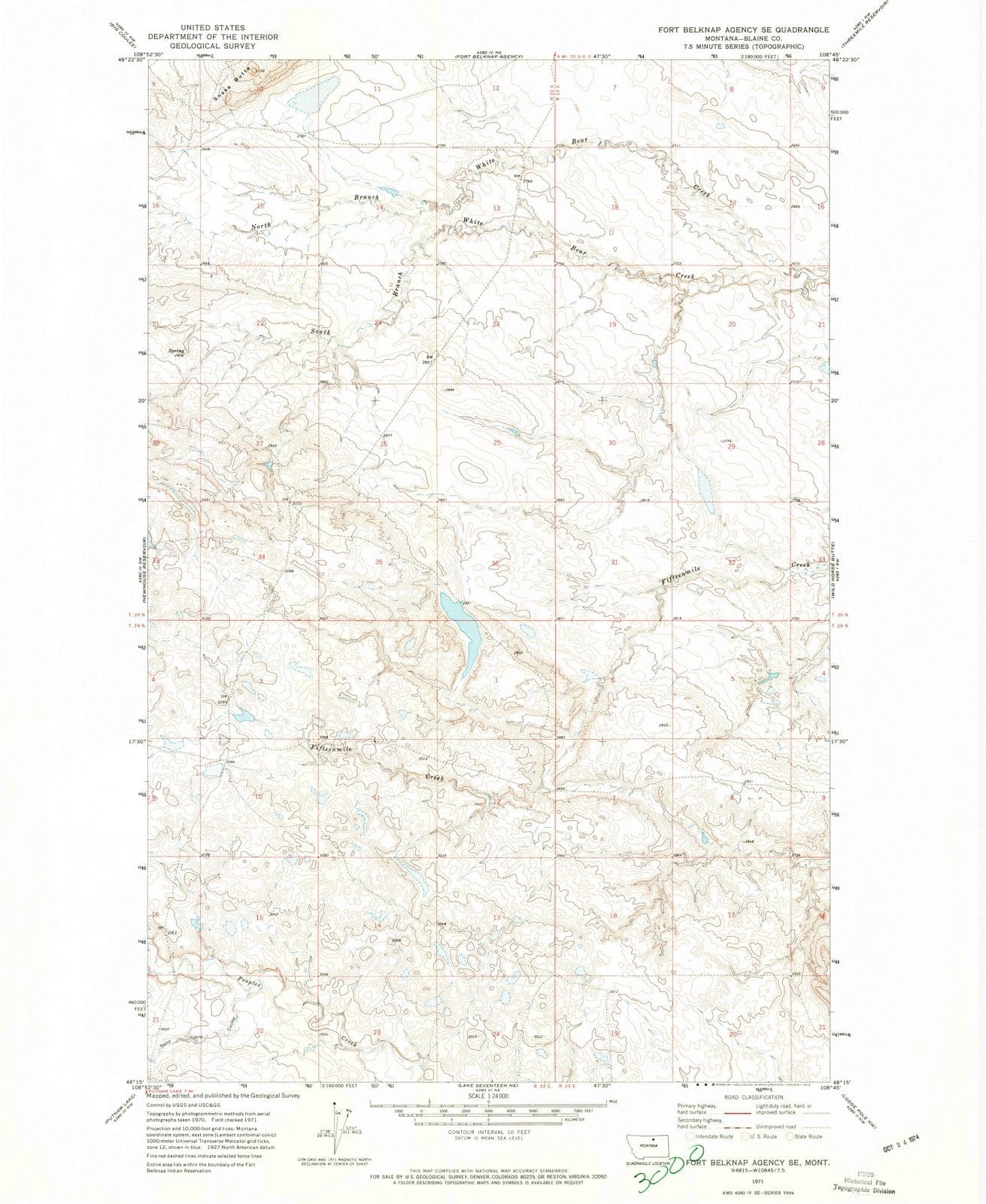 1971 Fort Belknap Agency, MT - Montana - USGS Topographic Map
