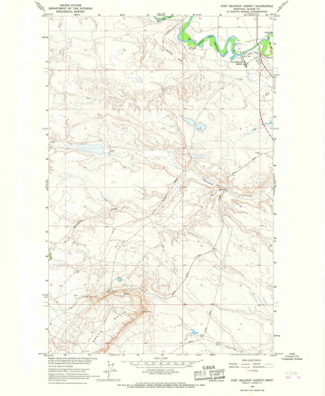 1964 Fort Belknap Agency, MT - Montana - USGS Topographic Map