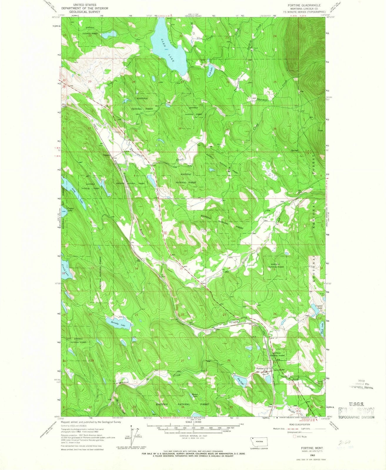 1963 Fortine, MT - Montana - USGS Topographic Map