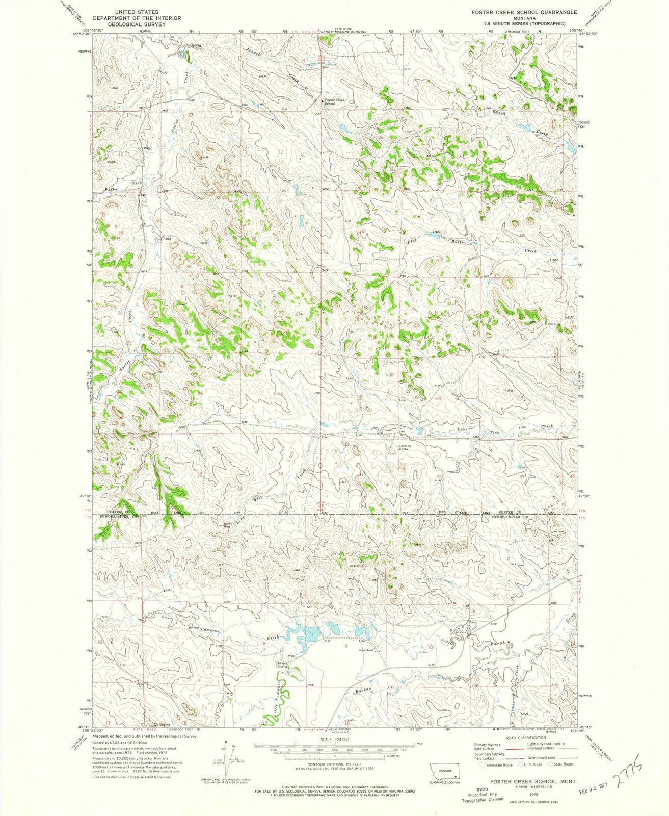 1973 Foster Creek School, MT - Montana - USGS Topographic Map