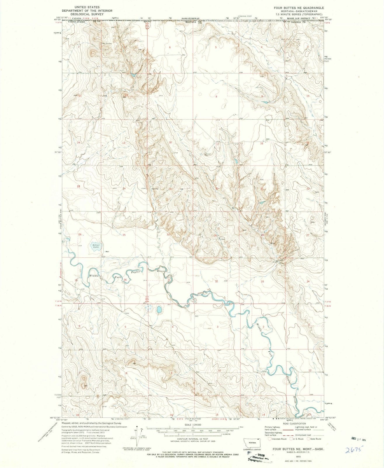 1973 Four Buttes, MT - Montana - USGS Topographic Map