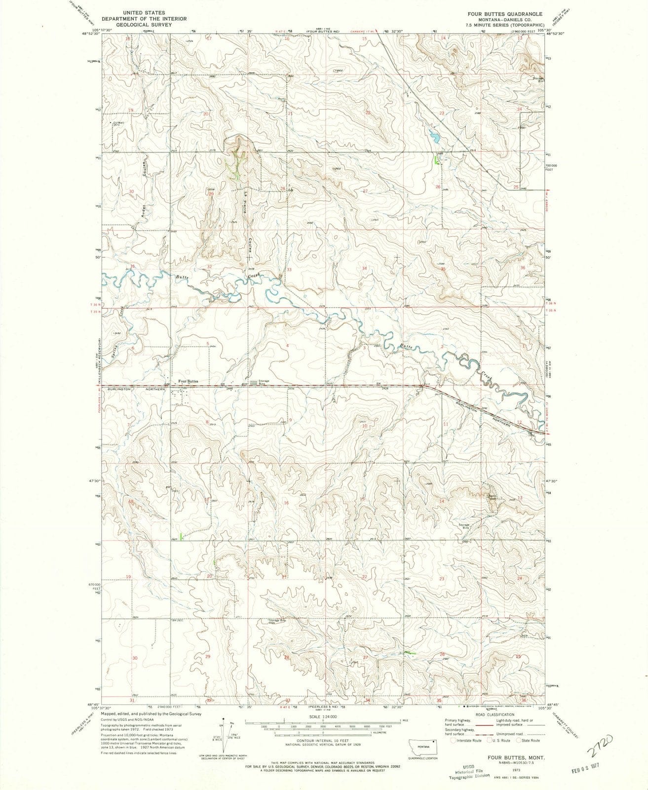 1973 Four Buttes, MT - Montana - USGS Topographic Map v3