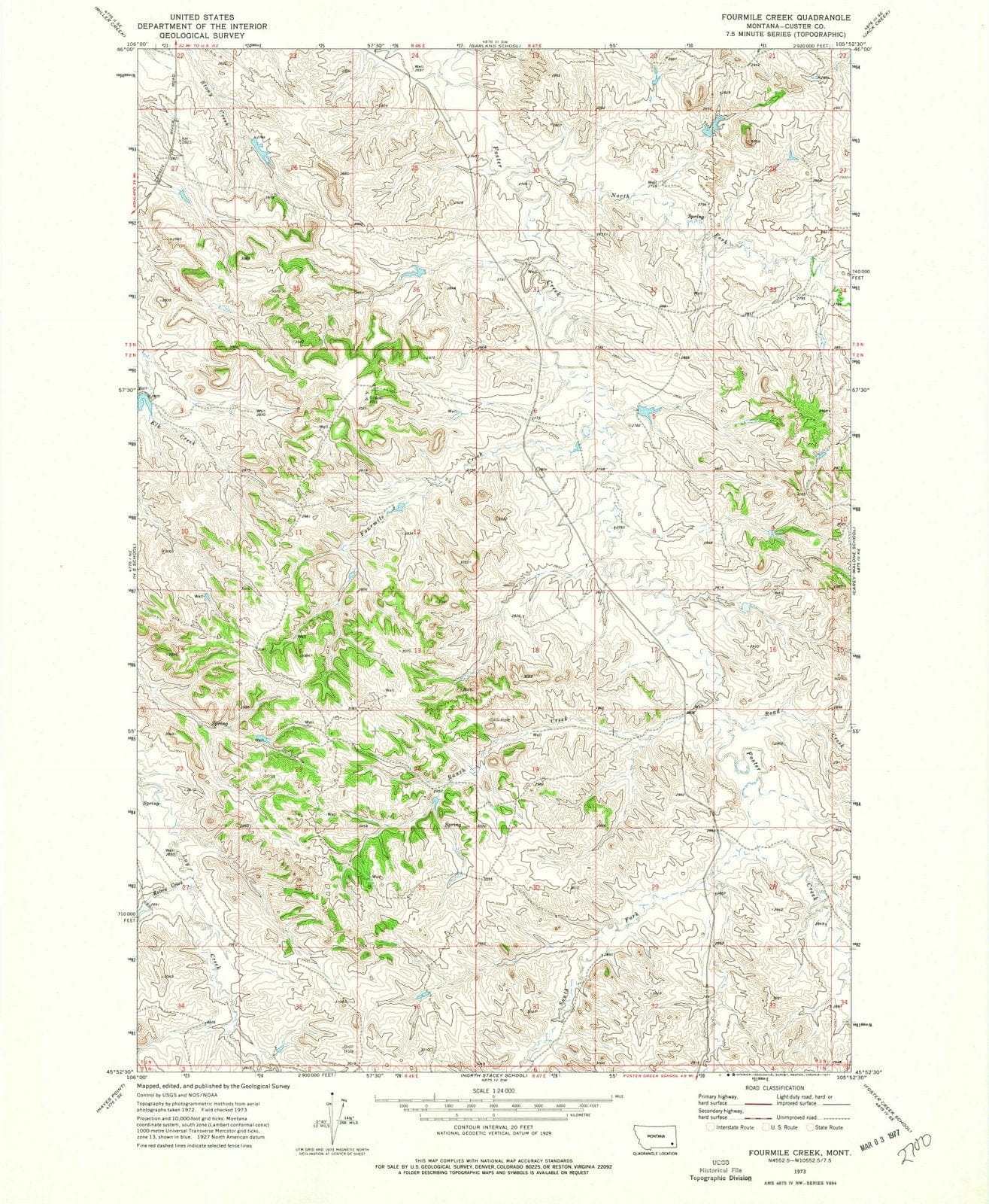 1973 Fourmile Creek, MT - Montana - USGS Topographic Map