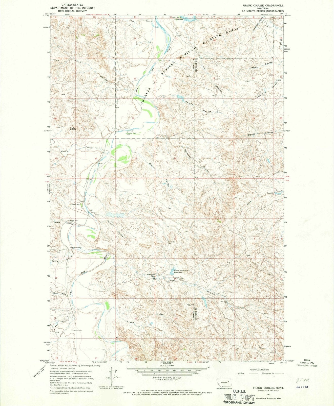 1967 Frank Coulee, MT - Montana - USGS Topographic Map
