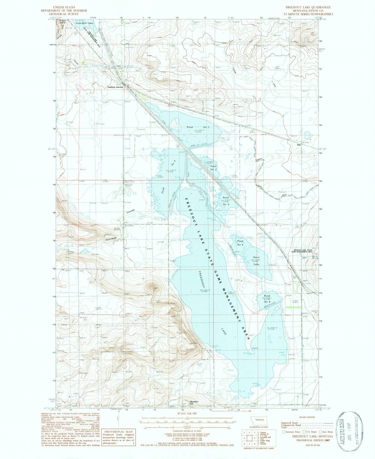 1987 Freezeout Lake, MT - Montana - USGS Topographic Map
