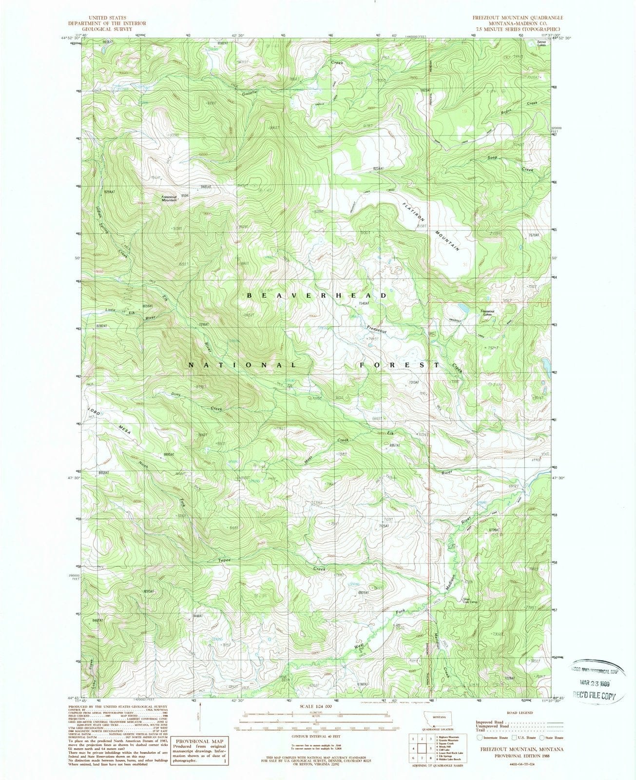 1988 Freezeout Mountain, MT - Montana - USGS Topographic Map