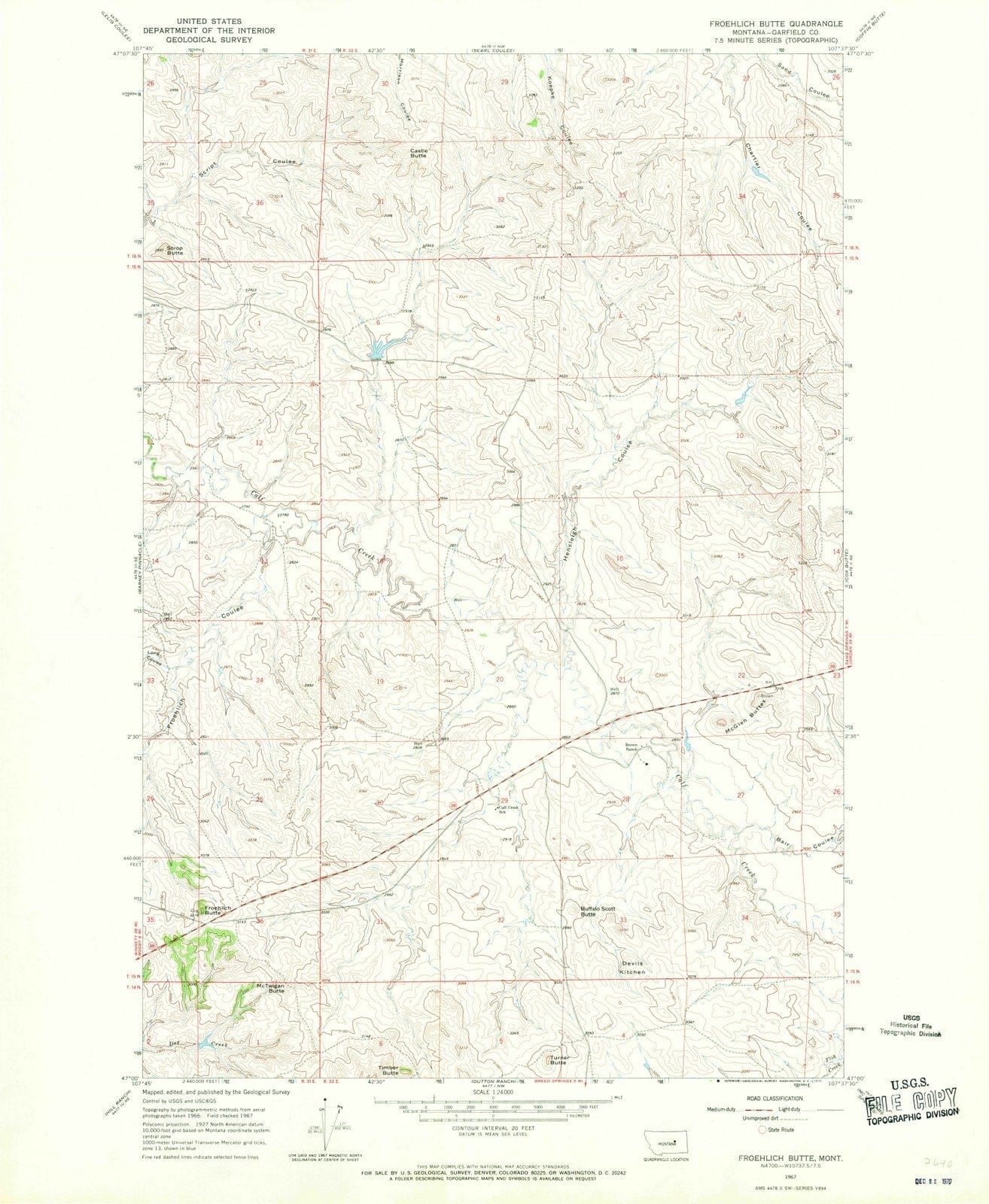 1967 Froehlich Butte, MT - Montana - USGS Topographic Map