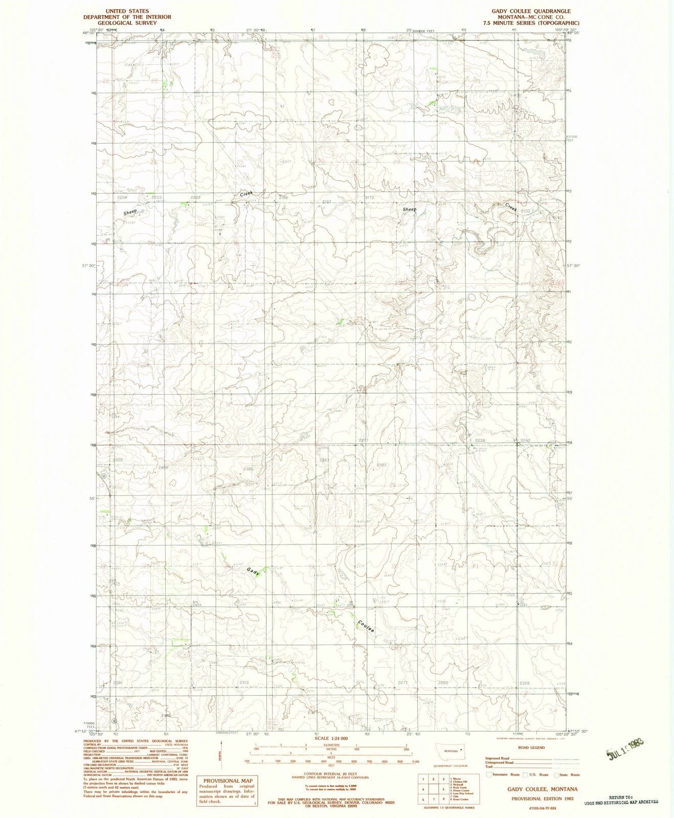 1983 Gady Coulee, MT - Montana - USGS Topographic Map