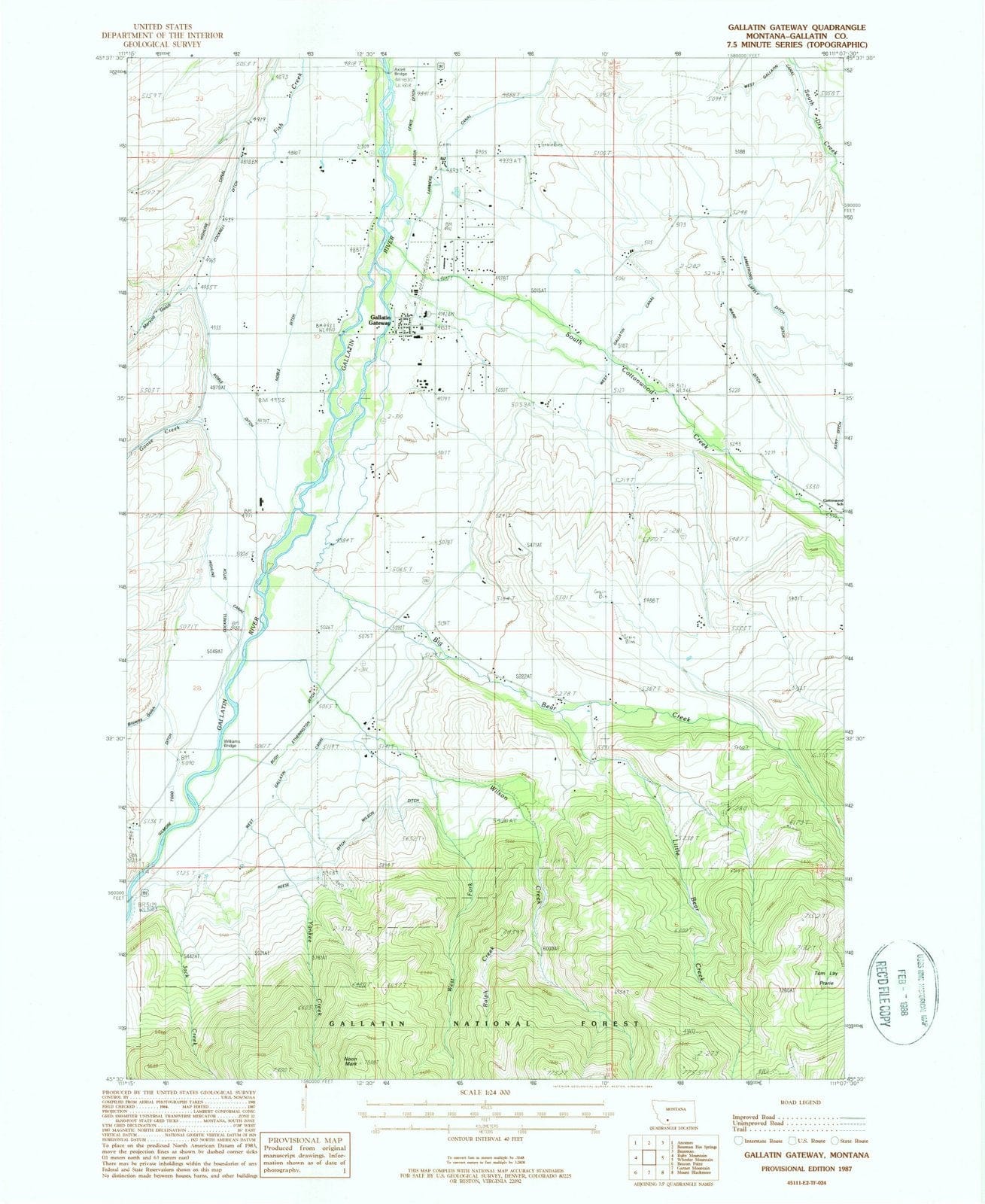 1987 Gallatin Gateway, MT - Montana - USGS Topographic Map