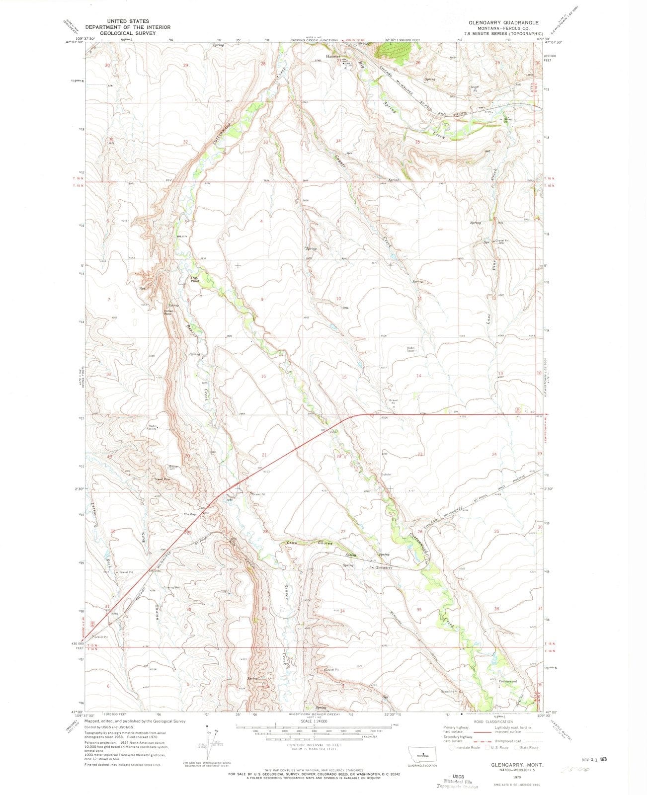1970 Glengarry, MT - Montana - USGS Topographic Map