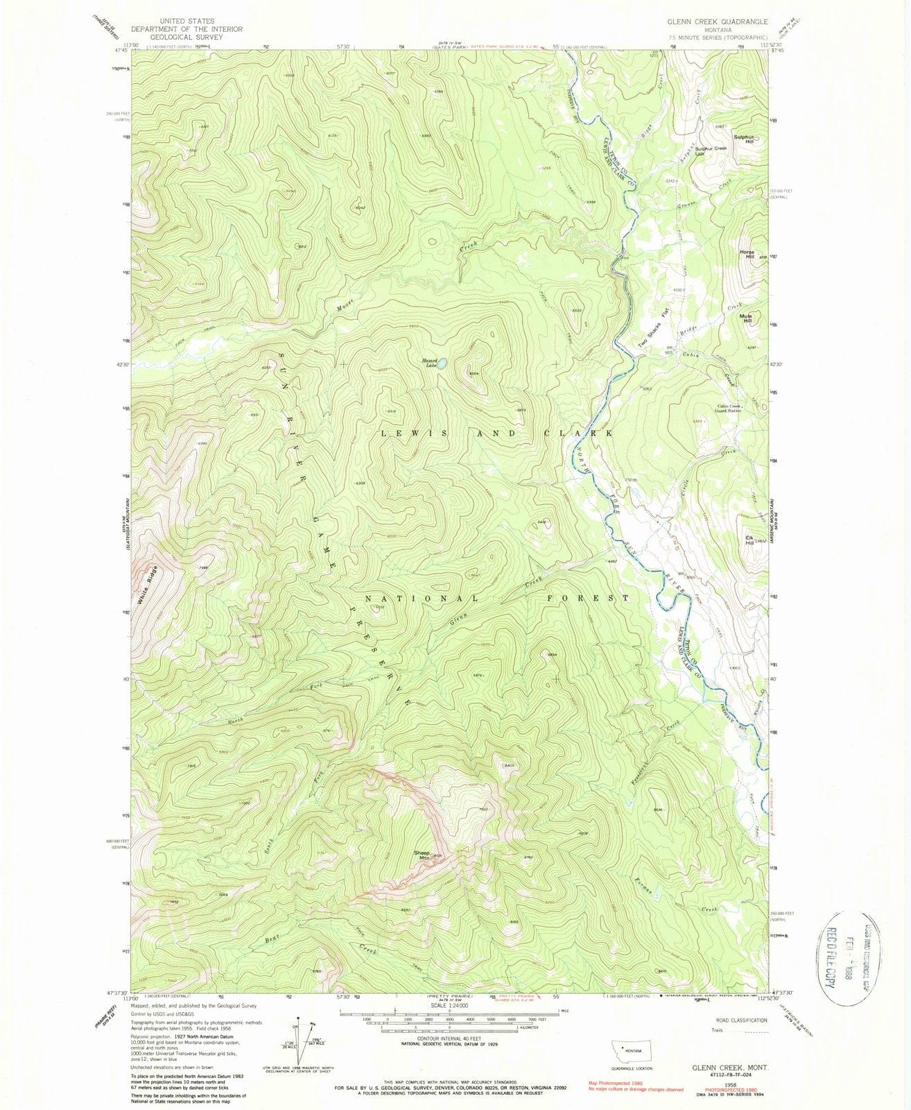 1958 Glenn Creek, MT - Montana - USGS Topographic Map
