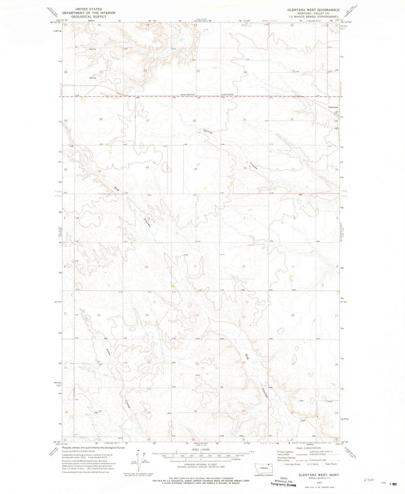 1973 Glentana West, MT - Montana - USGS Topographic Map