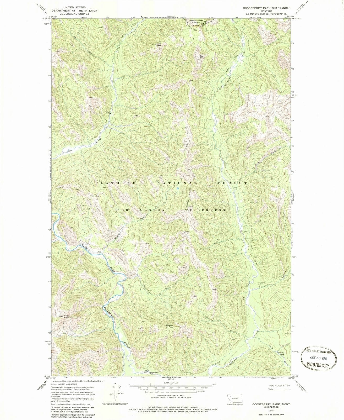 1968 Gooseberry Park, MT - Montana - USGS Topographic Map