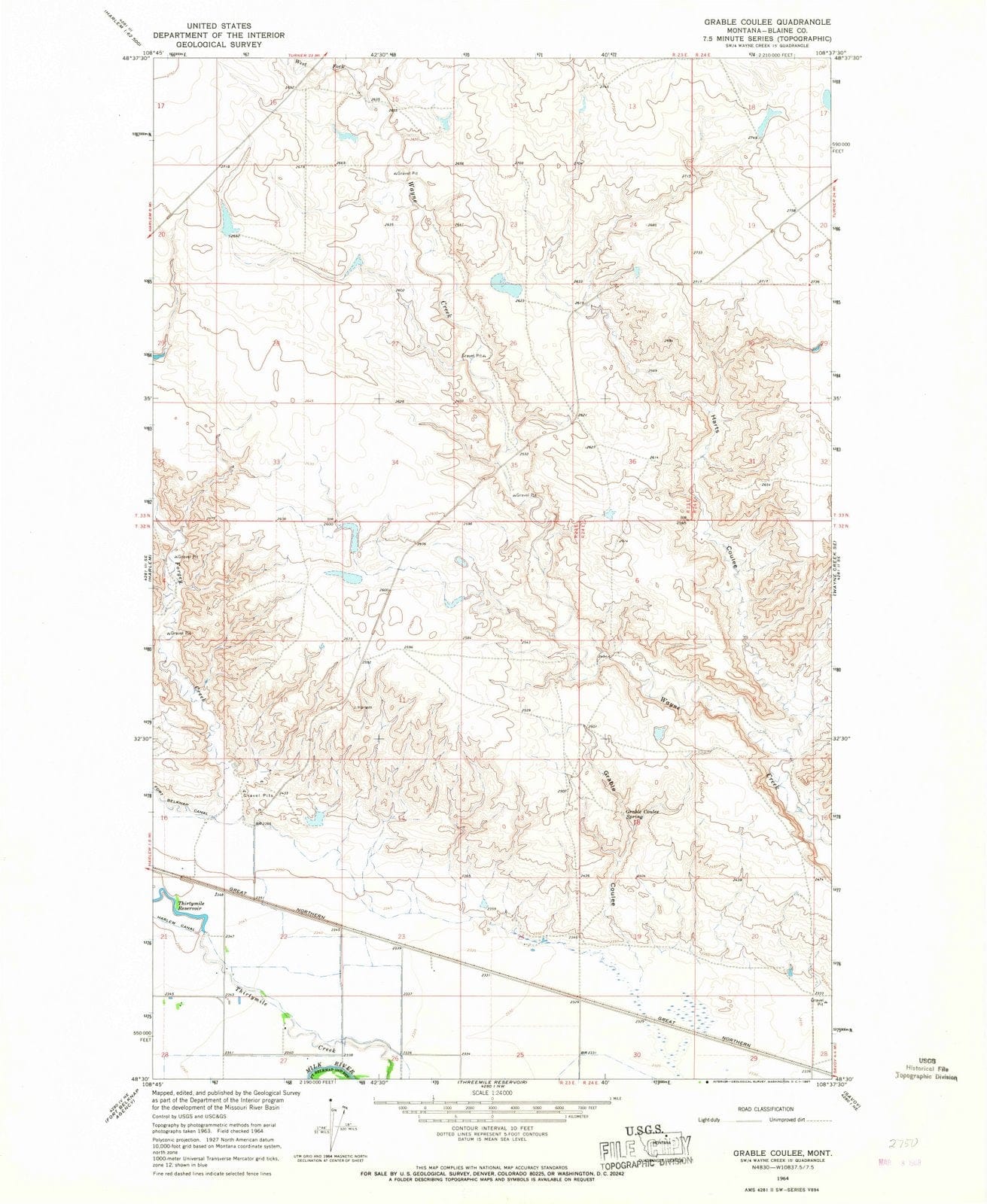 1964 Grable Coulee, MT - Montana - USGS Topographic Map