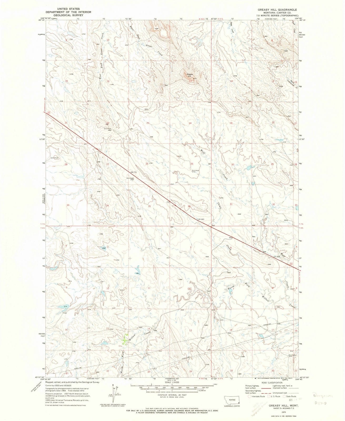 1970 Greasy Hill, MT - Montana - USGS Topographic Map