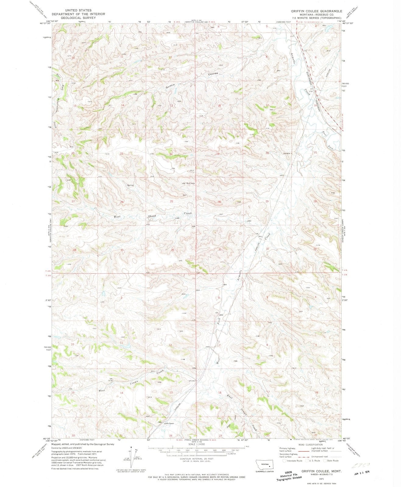 1971 Griffin Coulee, MT - Montana - USGS Topographic Map v4