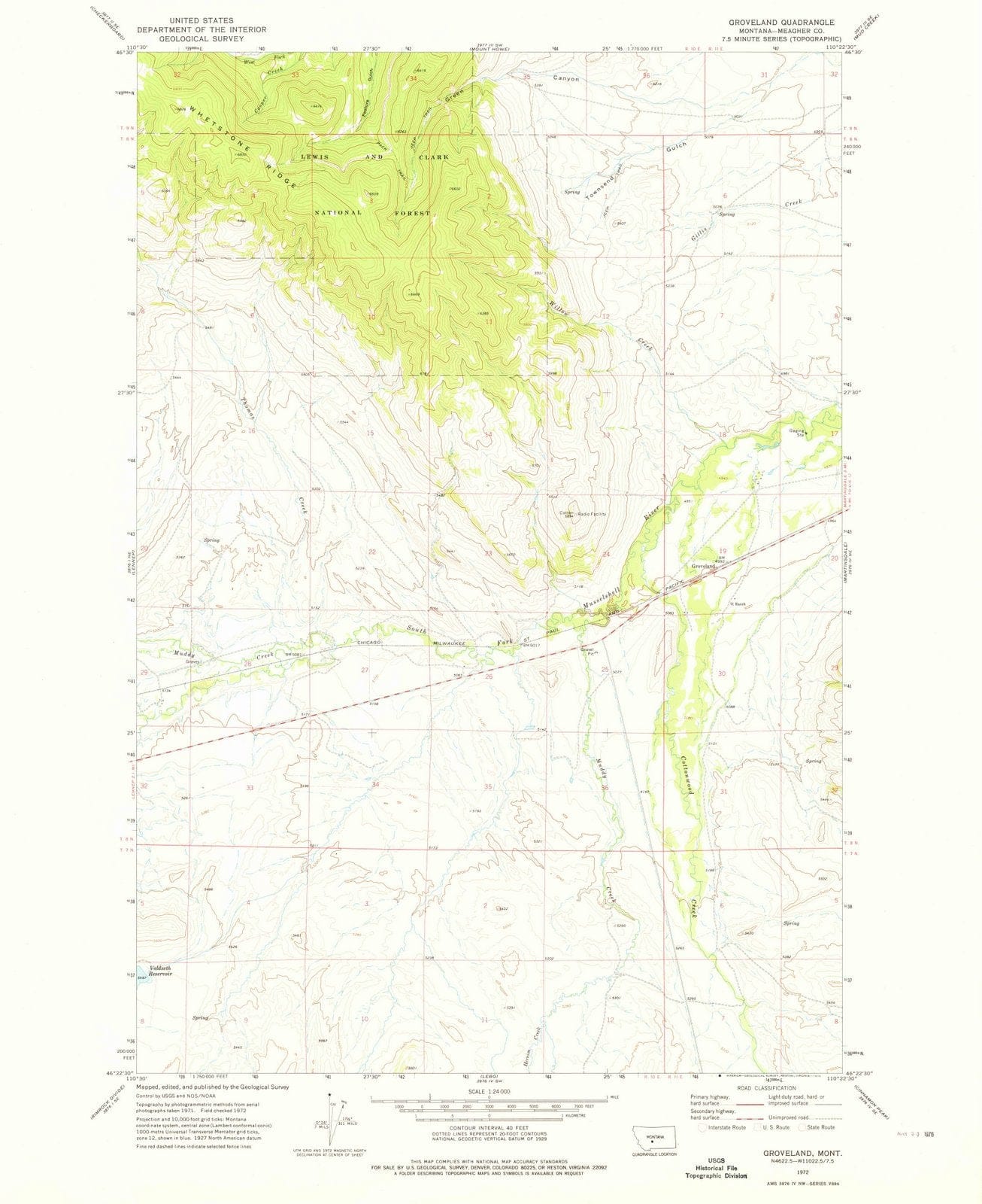 1972 Groveland, MT - Montana - USGS Topographic Map