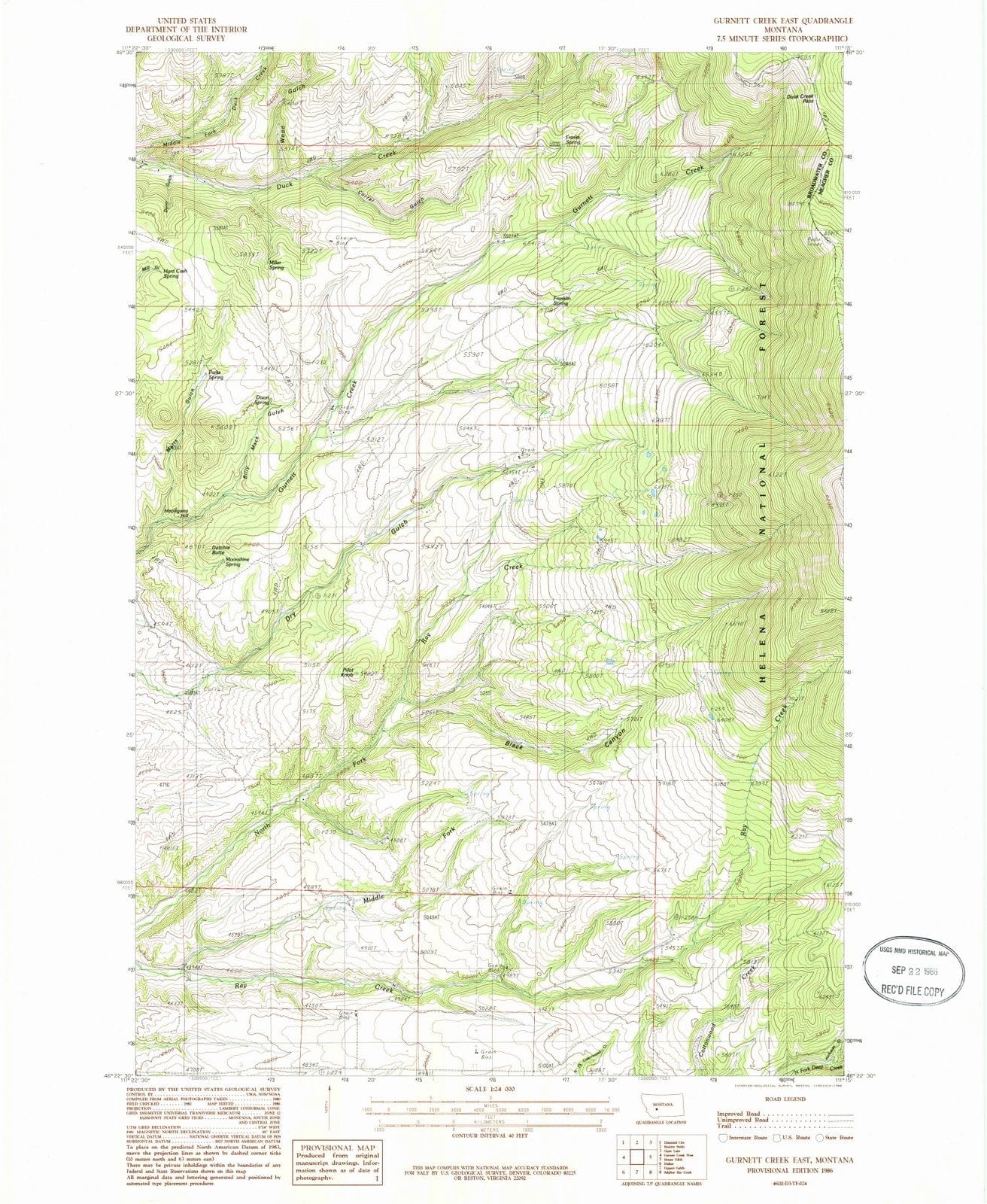 1986 Gurnett Creek East, MT - Montana - USGS Topographic Map