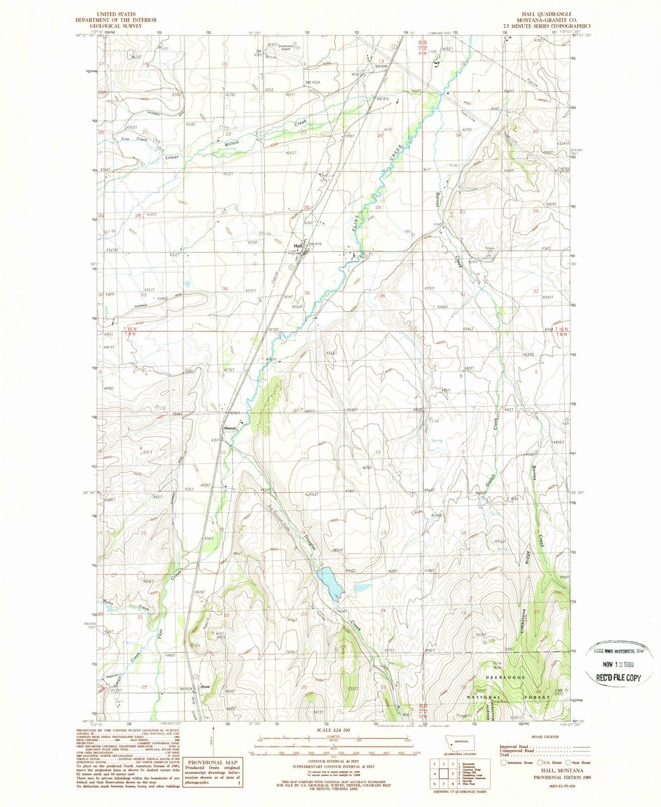 1989 Hall, MT - Montana - USGS Topographic Map