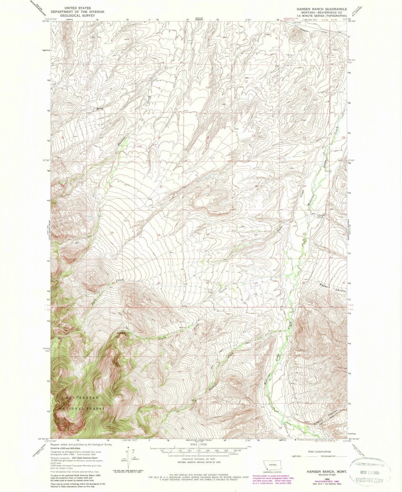 1965 Hansen Ranch, MT - Montana - USGS Topographic Map