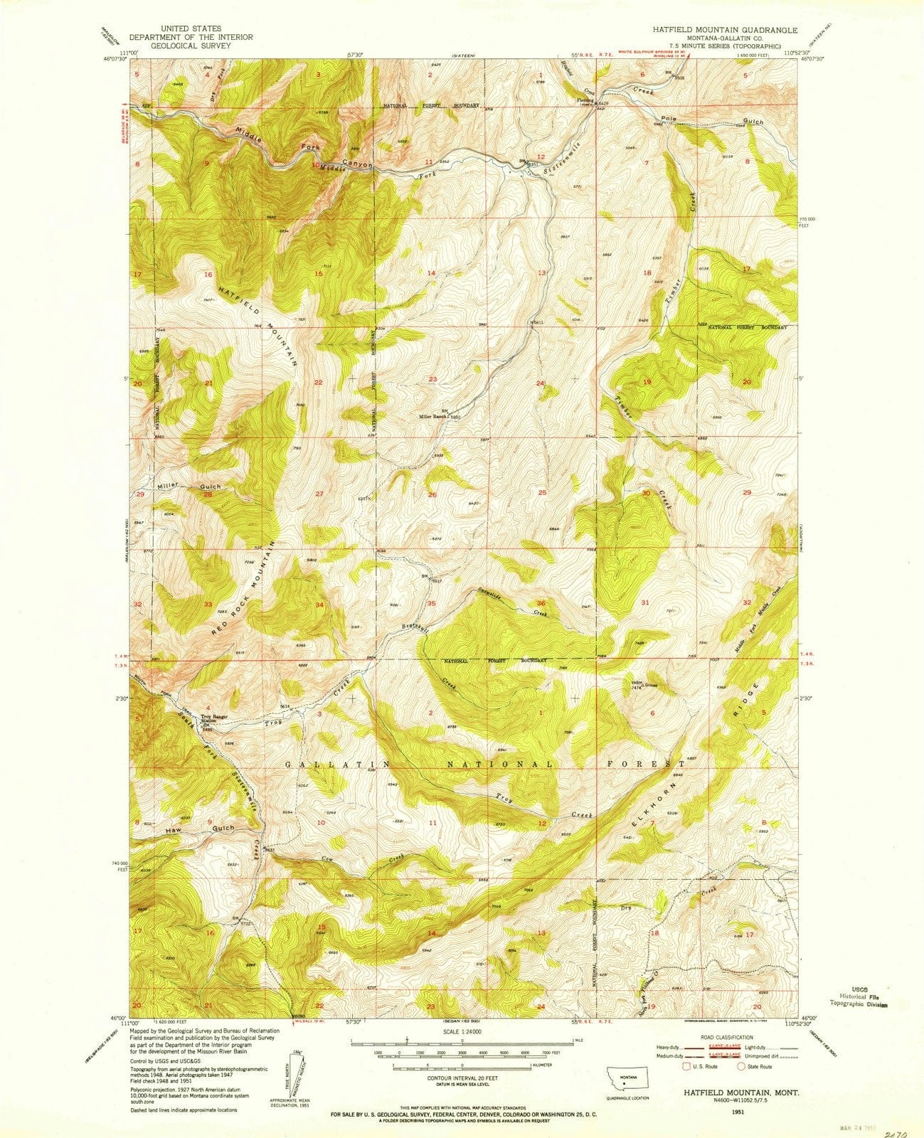 1951 Hatfield Mountain, MT - Montana - USGS Topographic Map