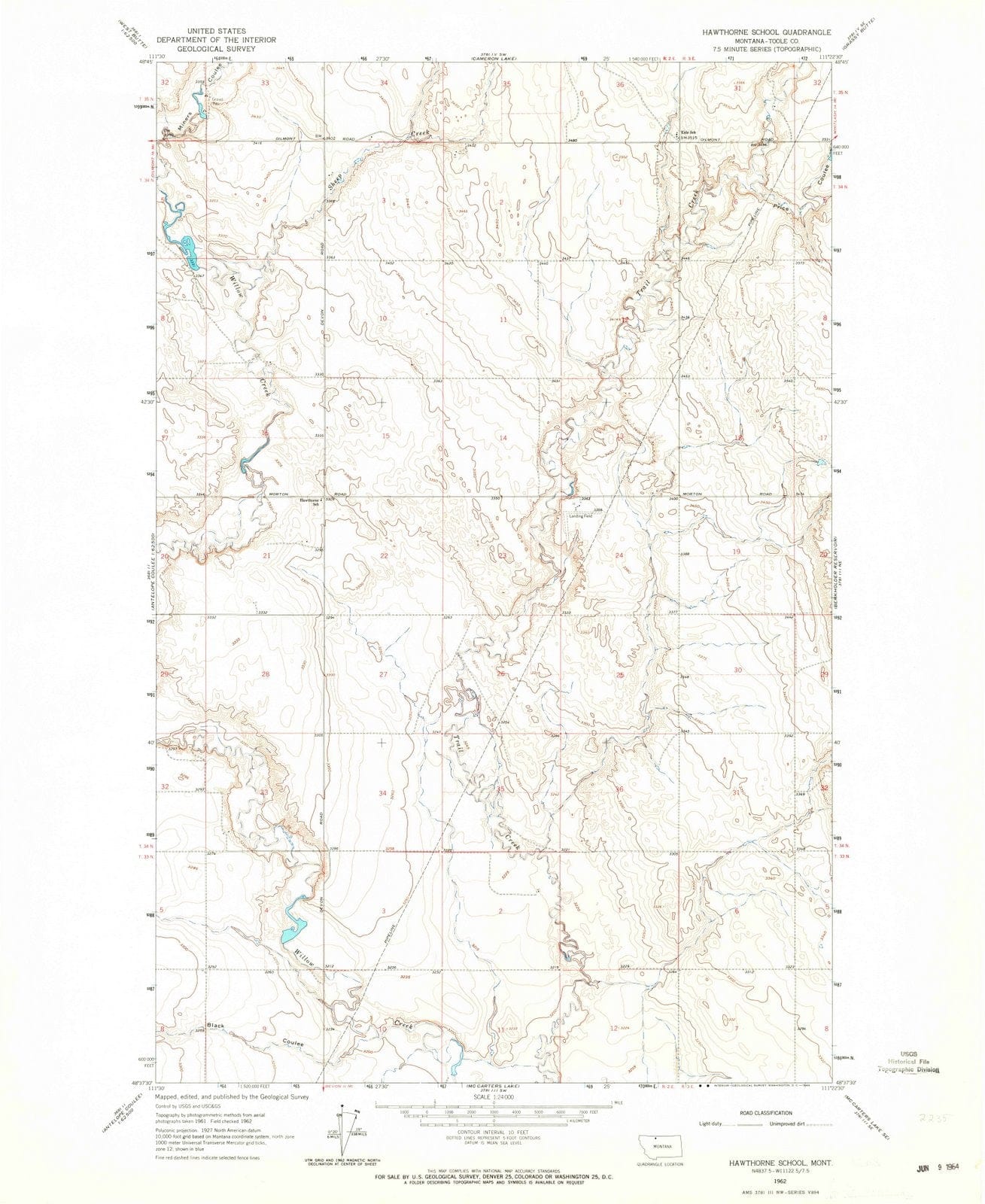 1962 Hawthorne School, MT - Montana - USGS Topographic Map