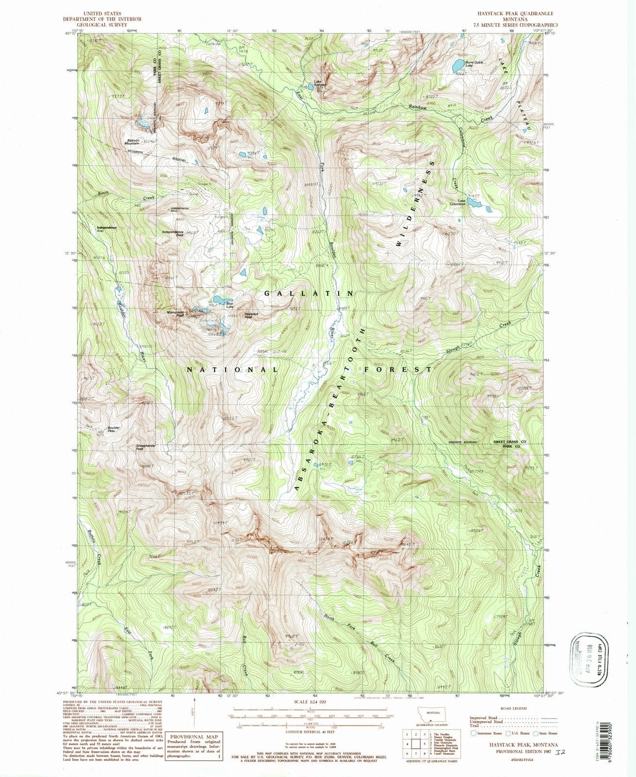 1987 Haystack Peak, MT - Montana - USGS Topographic Map