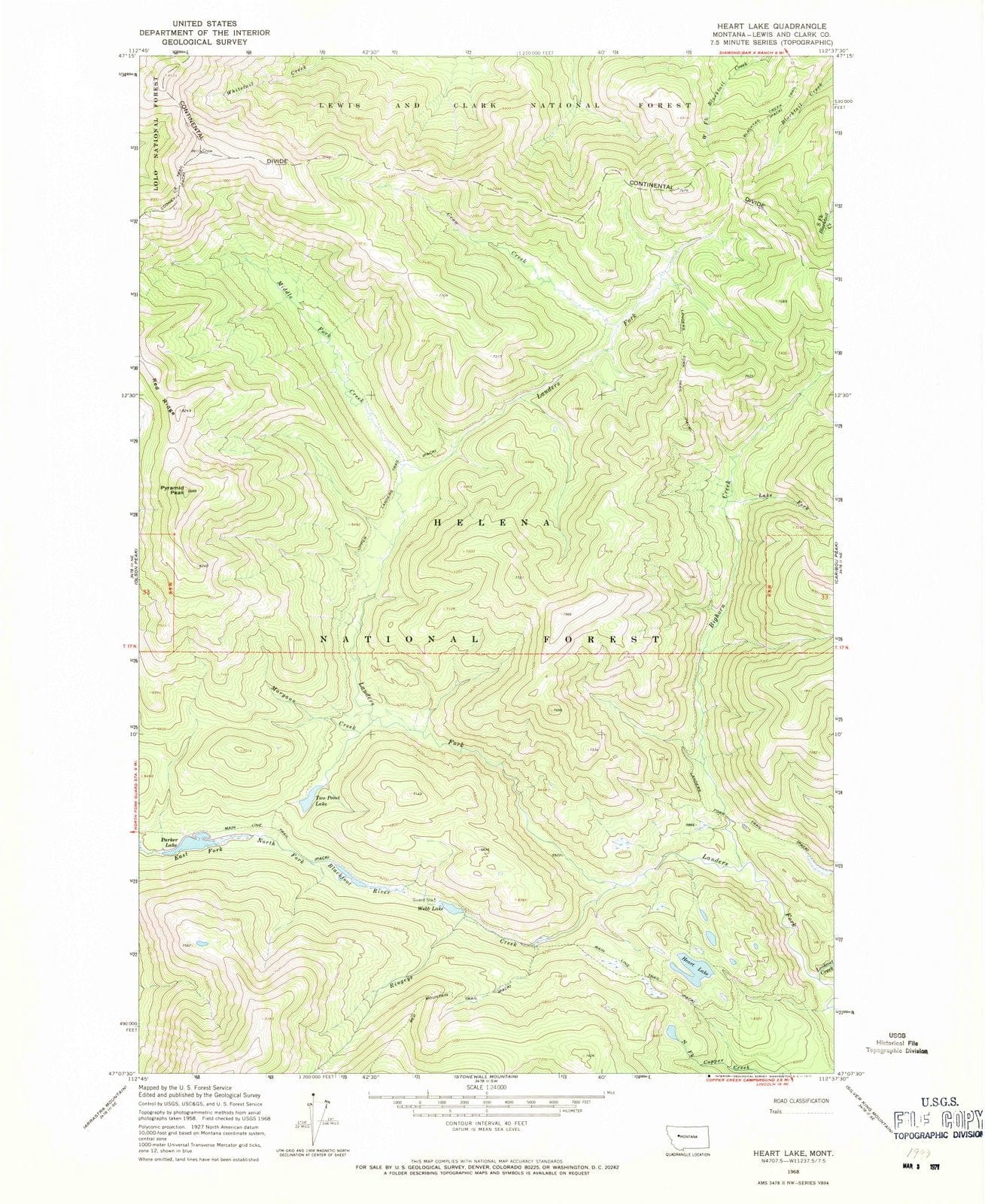 1968 Heart Lake, MT - Montana - USGS Topographic Map