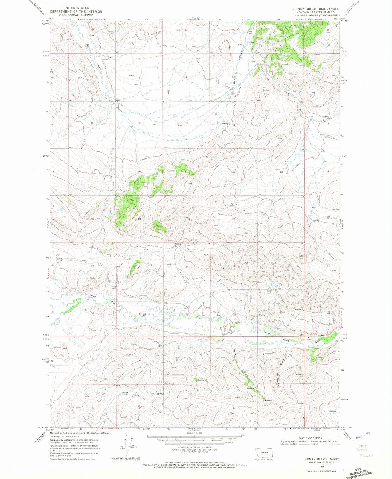 1968 Henry Gulch, MT - Montana - USGS Topographic Map