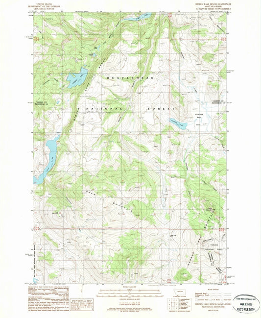 1988 Hidden Lake Bench, MT - Montana - USGS Topographic Map