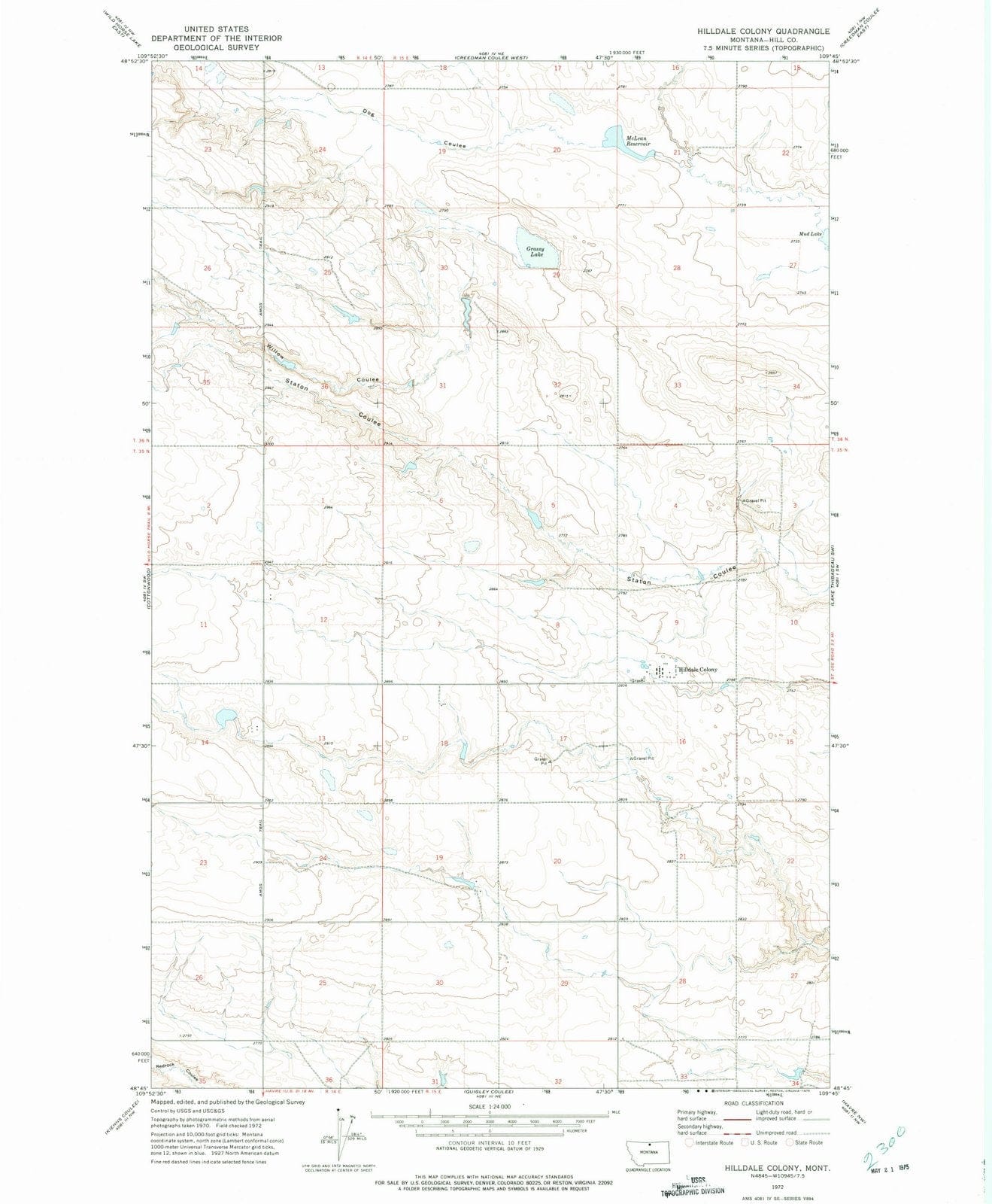 1972 Hilldale Colony, MT - Montana - USGS Topographic Map