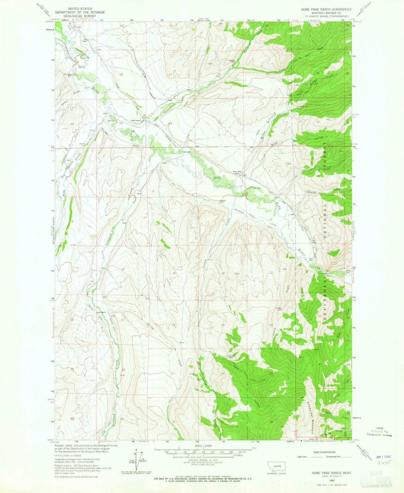 1963 Home Park Ranch, MT - Montana - USGS Topographic Map