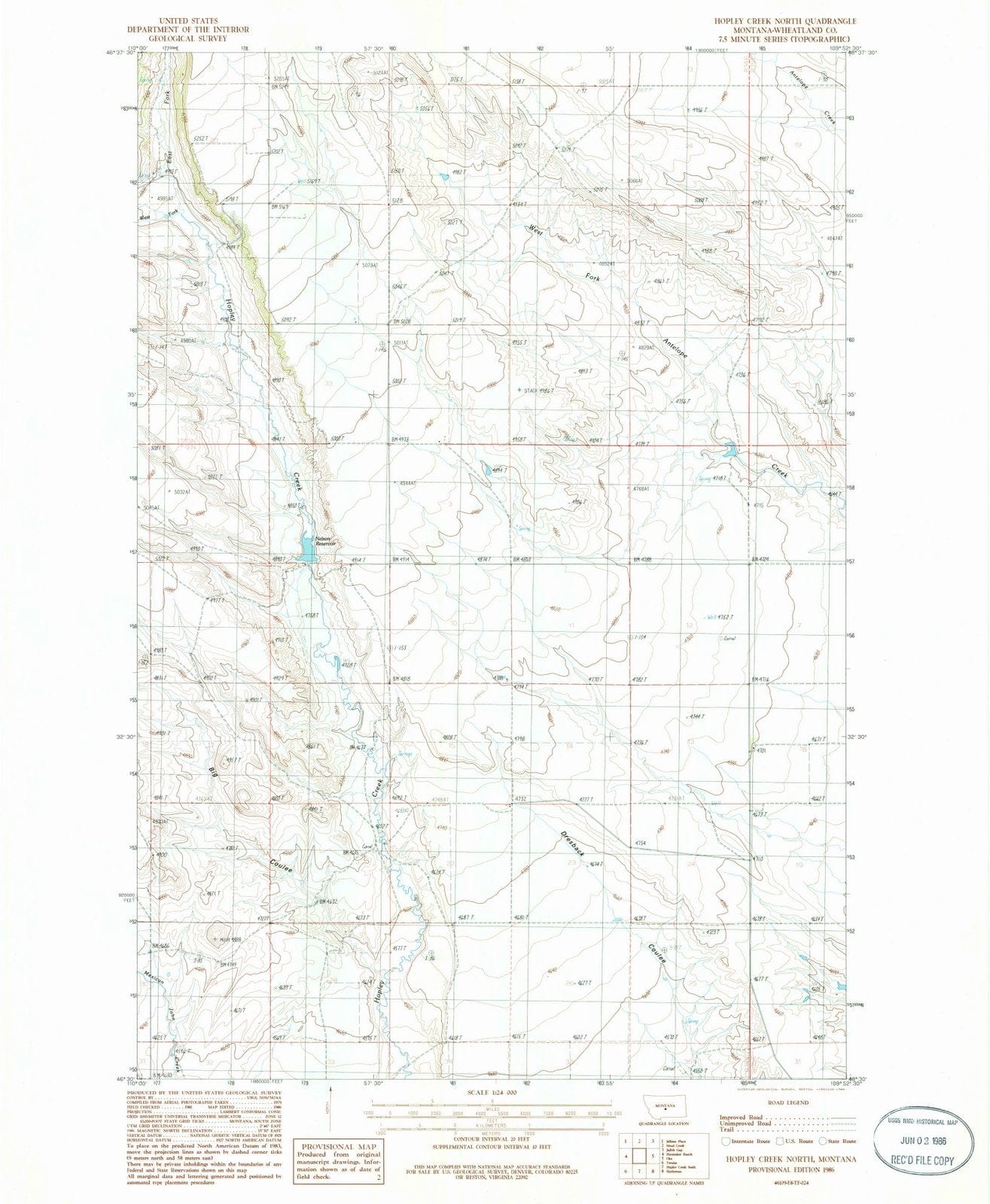 1986 Hopley Creek North, MT - Montana - USGS Topographic Map