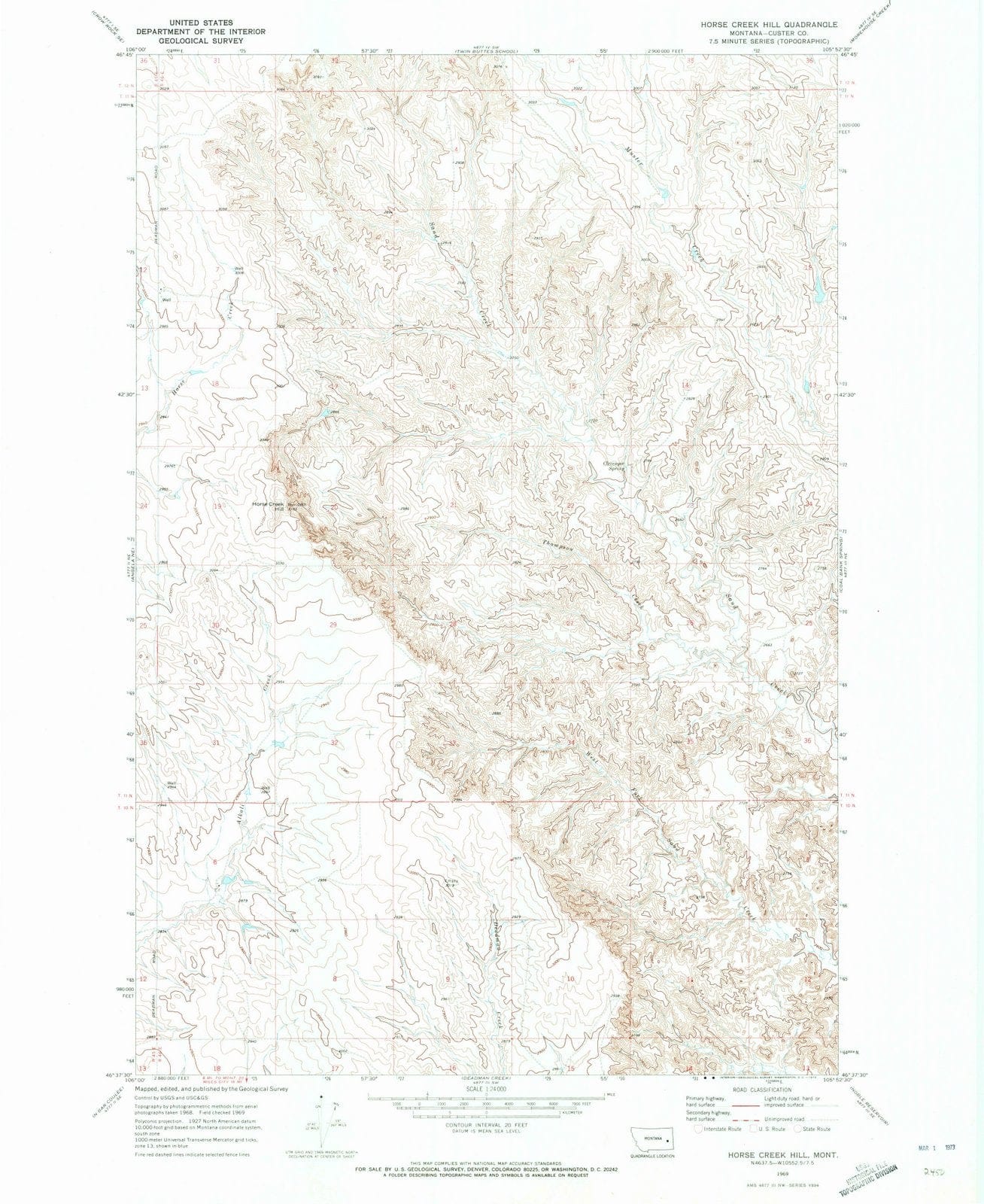 1969 Horse Creek Hill, MT - Montana - USGS Topographic Map