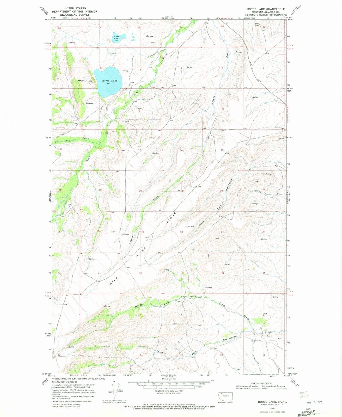 1968 Horse Lake, MT - Montana - USGS Topographic Map