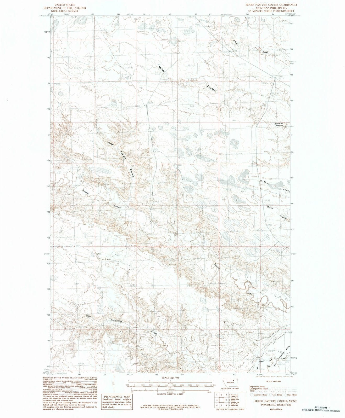 1984 Horse Pasture Coulee, MT - Montana - USGS Topographic Map