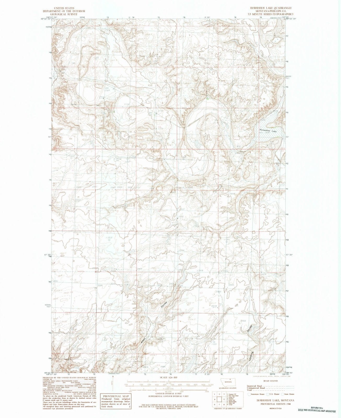 1984 Horseshoe Lake, MT - Montana - USGS Topographic Map