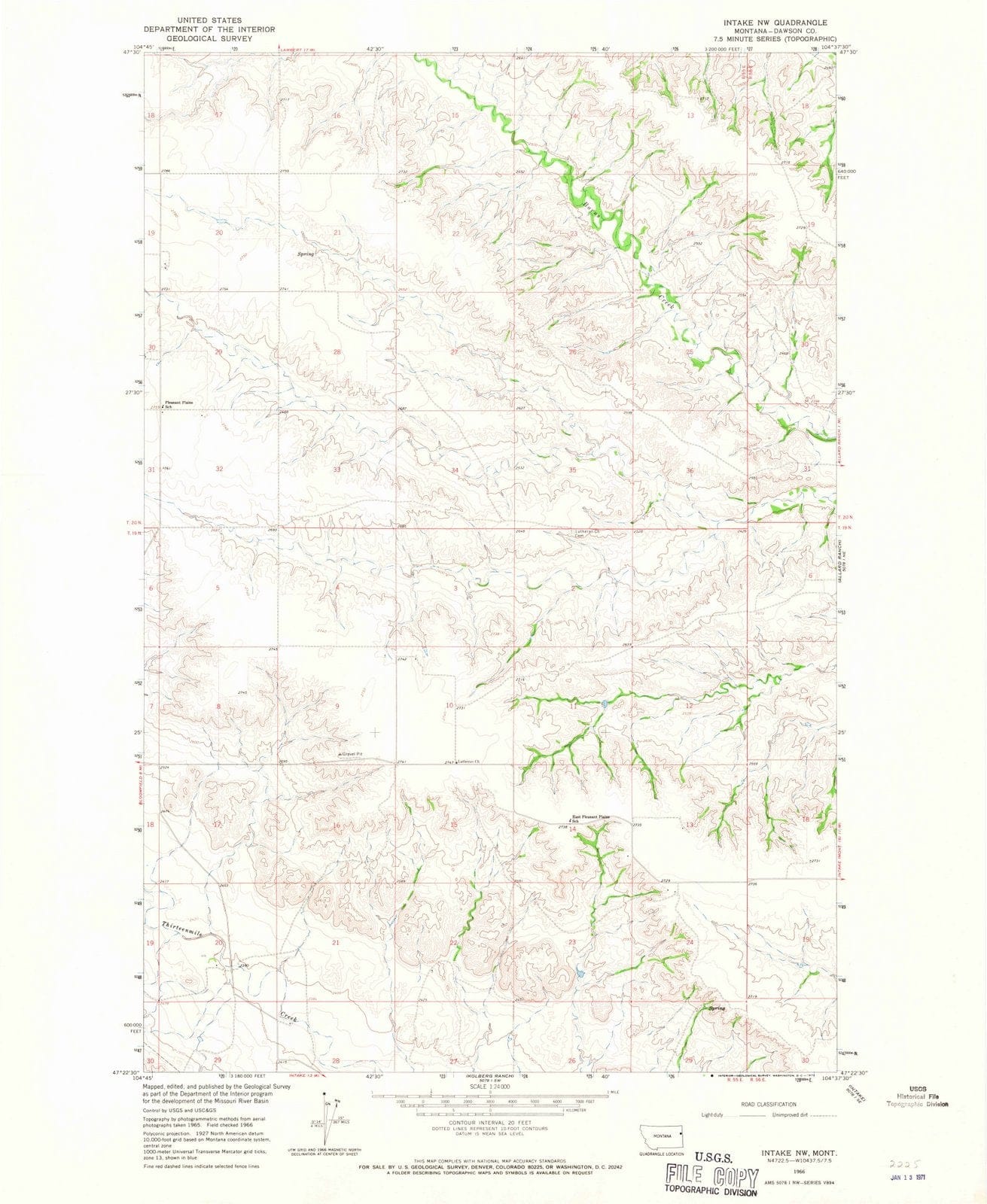 1966 Intake, MT - Montana - USGS Topographic Map