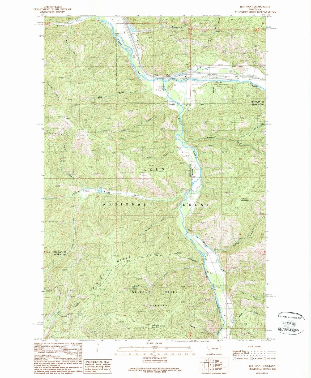 1989 Iris Point, MT - Montana - USGS Topographic Map
