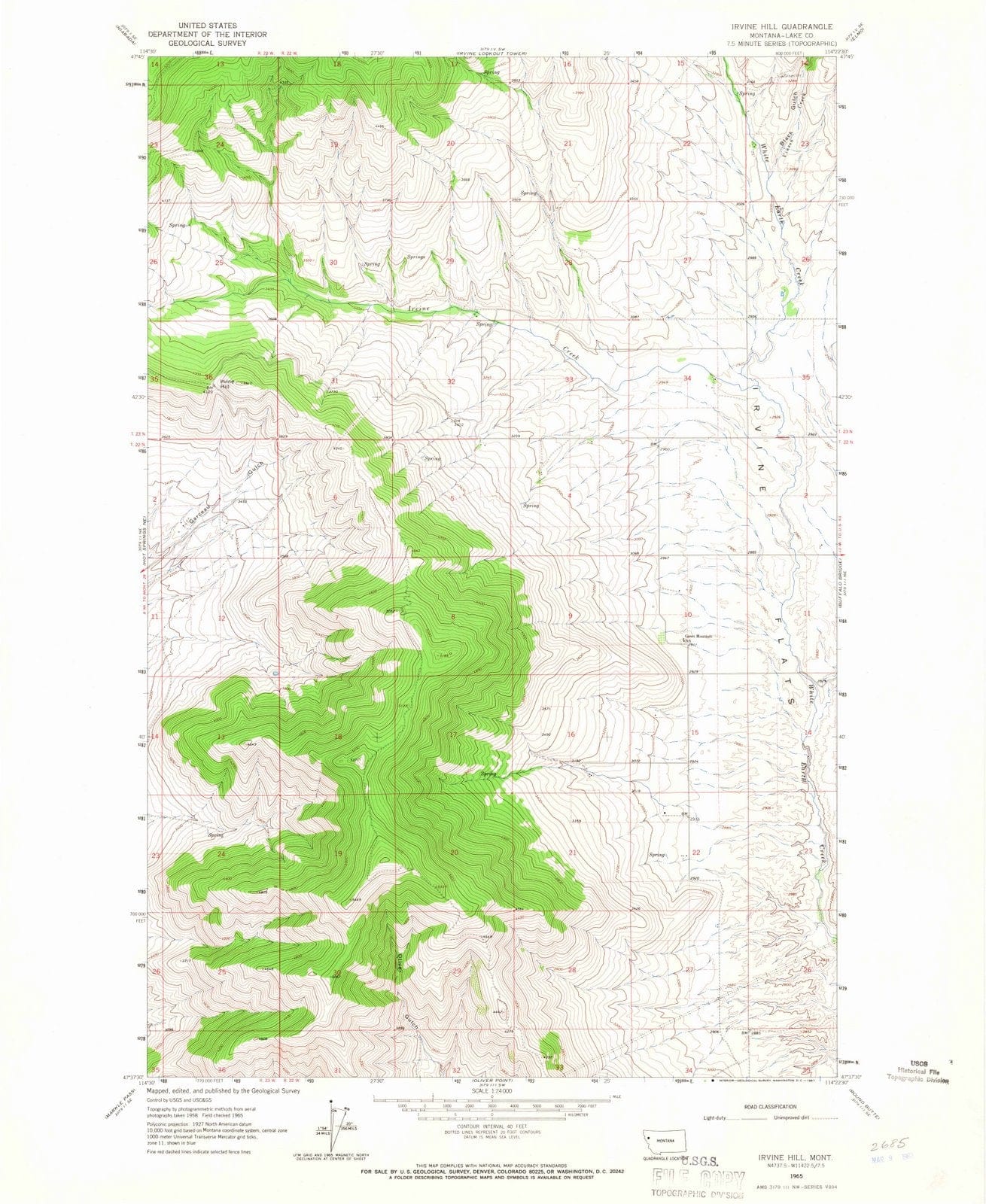 1965 Irvine Hill, MT - Montana - USGS Topographic Map