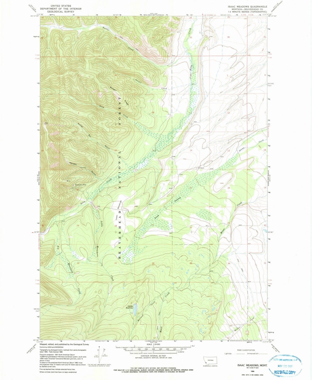 1966 Isaac Meadows, MT - Montana - USGS Topographic Map