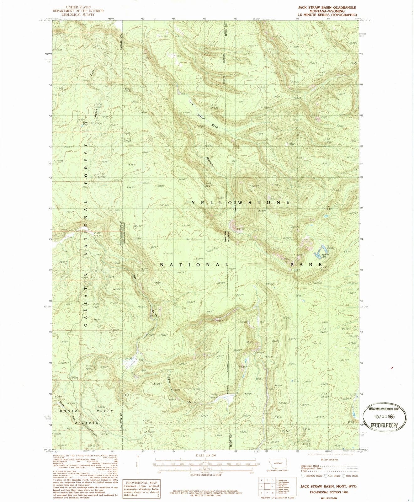 1986 Jack Straw Basin, MT - Montana - USGS Topographic Map